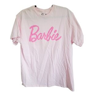 Barbie L T-Shirt Pink Graphic‎ Logo Short Sleeve Womens Top Large Cotton NEW